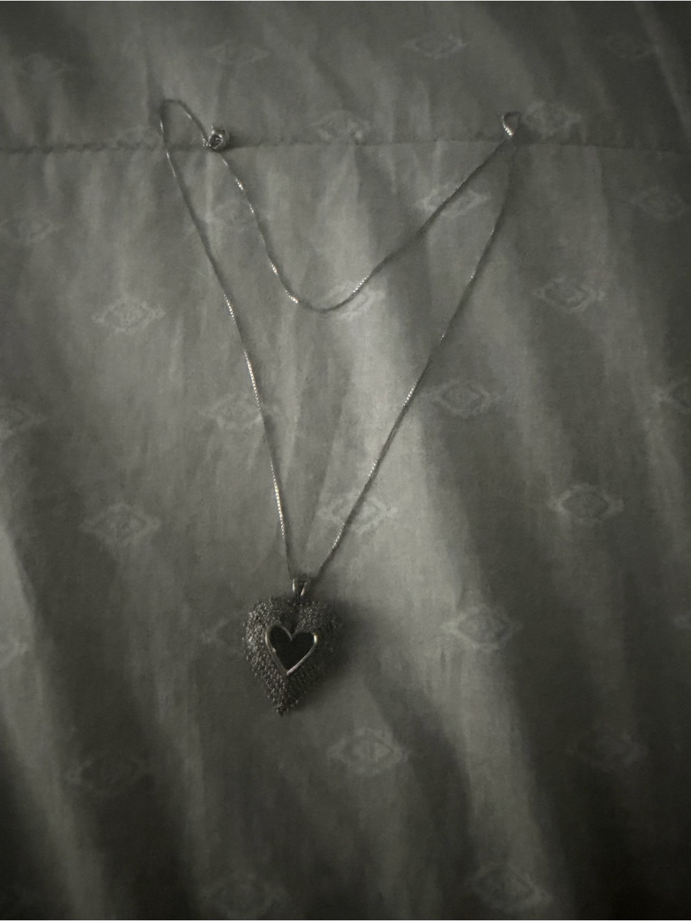 Diamond Heart Pendant Necklace - Silver Tone